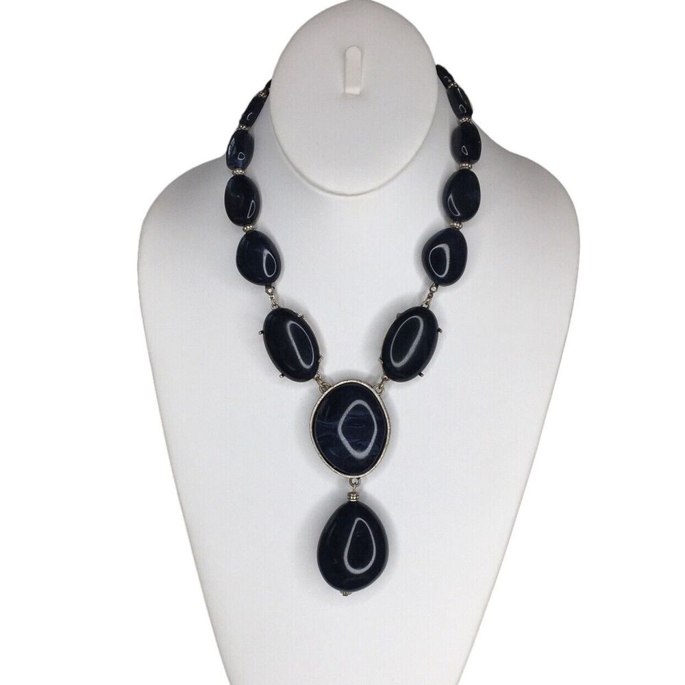 Avon NRT Necklace Blue Marbled Chunky Bold Retro 80’s Statement Vintage